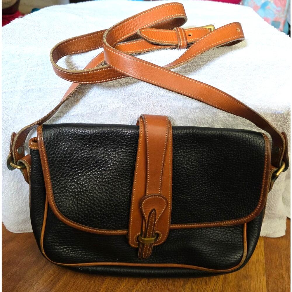 Dooney & Bourke AWL Black British Tan Equestrian Crossbody Saddle Bag USA